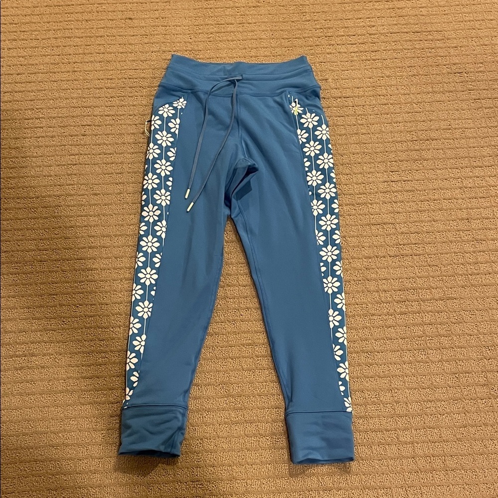 Aerie Blue Leggings with White Floral Design